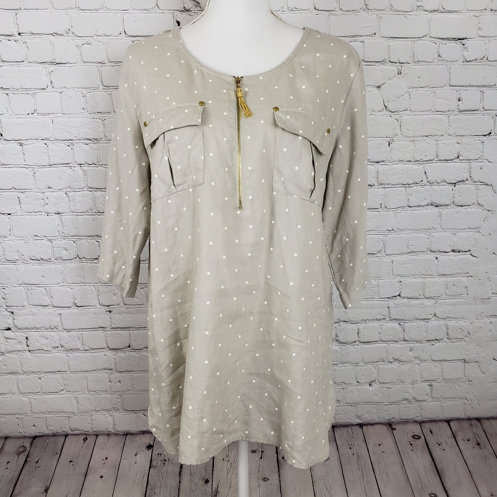 Ellen Tracy linen polka dot top
